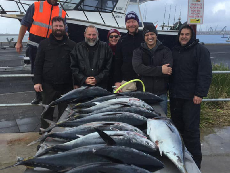 happy bagout tuna fishing charter goers